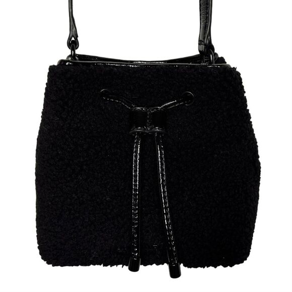 Calvin Klein Astatine Sherpa & Patent Leather Mini Bucket Bag 6.25” x 6” x 3.5” - Picture 4 of 10